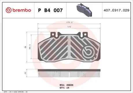 PB4007 Автозапчастина BREMBO підбір по vin на Brocar