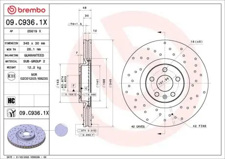 09C9361X Гальмівний диск BREMBO підбір по vin на Brocar