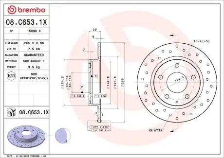 08C6531X Гальмівний диск BREMBO підбір по vin на Brocar