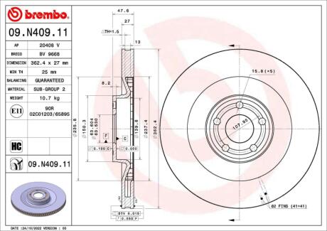 09N40911 Автозапчастина BREMBO підбір по vin на Brocar