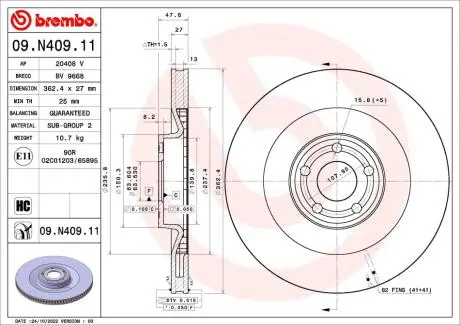 09N40911 Автозапчастина BREMBO подбор по vin на Brocar