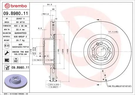 09B98011 Автозапчастина BREMBO подбор по vin на Brocar