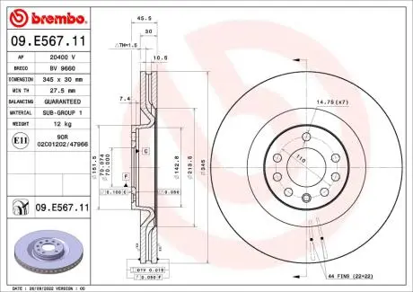 09E56711 Гальмівний диск BREMBO підбір по vin на Brocar