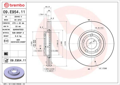 09E95411 Автозапчастина BREMBO підбір по vin на Brocar