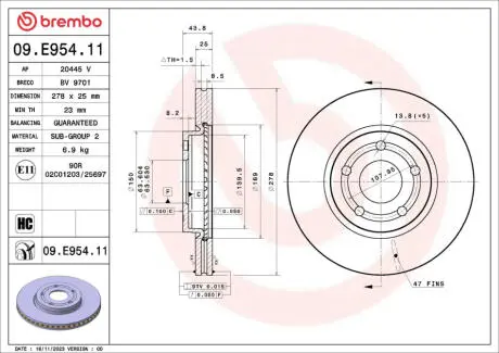 09E95411 Автозапчастина BREMBO підбір по vin на Brocar