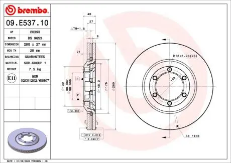 09E53710 Автозапчастина BREMBO підбір по vin на Brocar