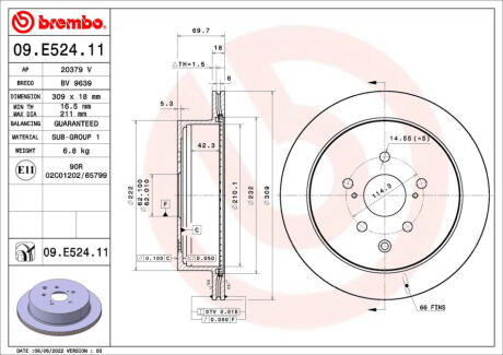 09E52411 Автозапчастина BREMBO подбор по vin на Brocar