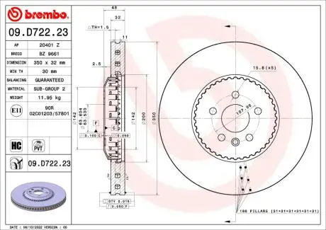09D72223 Автозапчастина BREMBO підбір по vin на Brocar