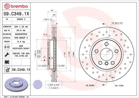 09C3491X Автозапчастина BREMBO подбор по vin на Brocar