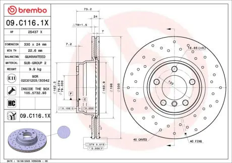 09C1161X Гальмівний диск BREMBO підбір по vin на Brocar