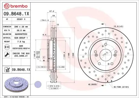 09B6481X Гальмівний диск BREMBO підбір по vin на Brocar