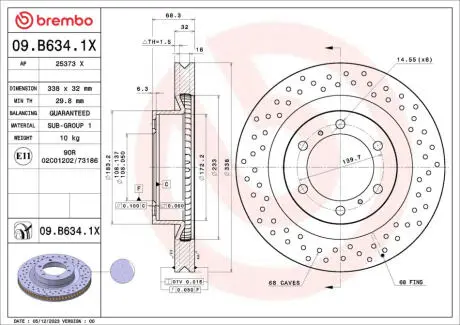 09B6341X Автозапчастина BREMBO підбір по vin на Brocar