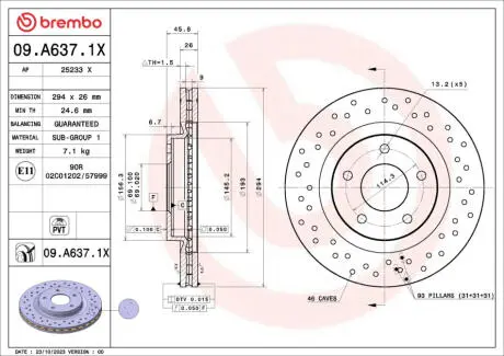 09A6371X Автозапчастина BREMBO підбір по vin на Brocar