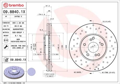 0988401X Гальмівний диск BREMBO підбір по vin на Brocar