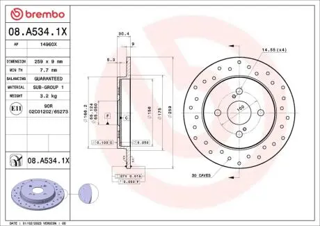 08A5341X Автозапчастина BREMBO підбір по vin на Brocar