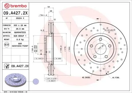 09A4272X Автозапчастина BREMBO подбор по vin на Brocar