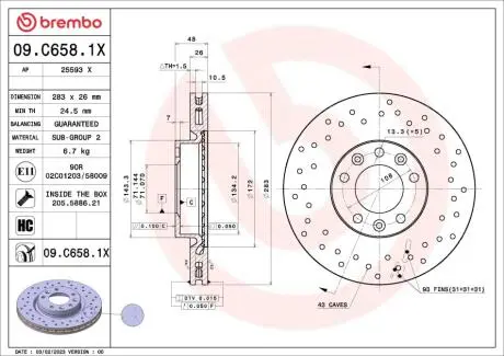 09C6581X Гальмівний диск BREMBO подбор по vin на Brocar