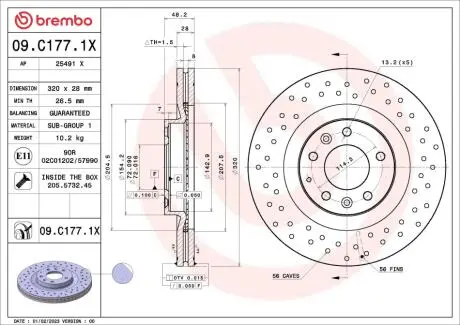 09C1771X Гальмівний диск BREMBO підбір по vin на Brocar