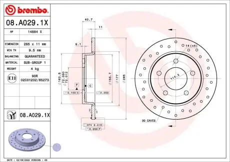 08A0291X Автозапчастина BREMBO підбір по vin на Brocar
