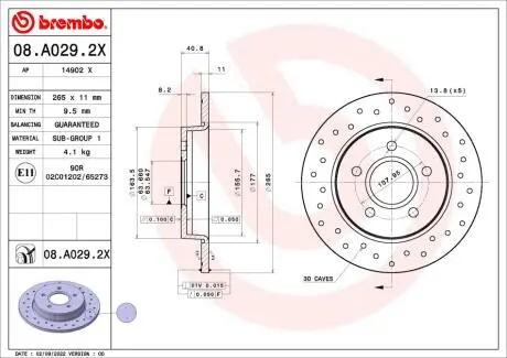 08A0292X Автозапчастина BREMBO підбір по vin на Brocar