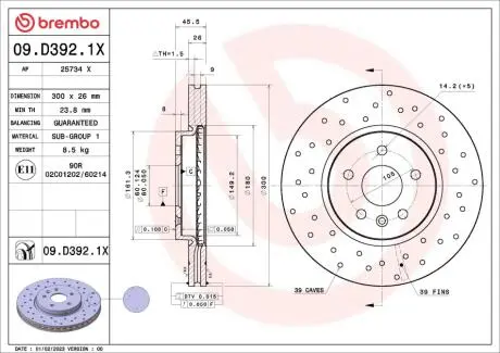 09D3921X Автозапчастина BREMBO подбор по vin на Brocar