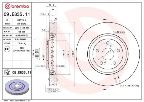 09E83511 Гальмівний диск BREMBO підбір по vin на Brocar