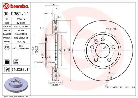 09D35111 Гальмівний диск BREMBO підбір по vin на Brocar