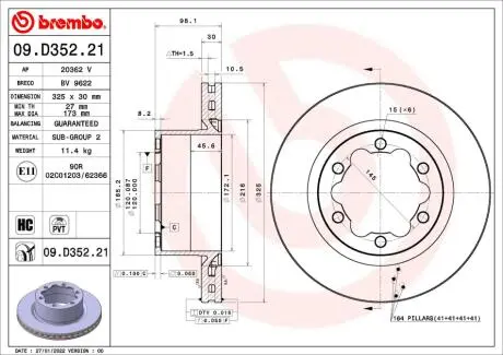 09D35221 Гальмівний диск BREMBO підбір по vin на Brocar