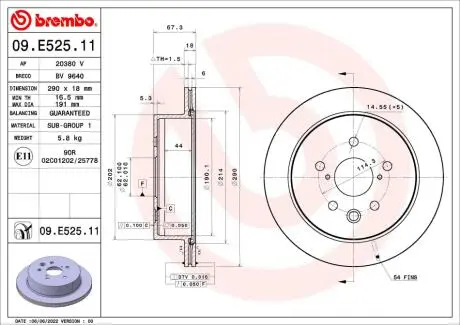 09E52511 Автозапчастина BREMBO підбір по vin на Brocar