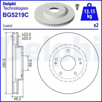 BG5219C Диск гальмівний передній DELPHI підбір по vin на Brocar