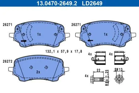 13047026492 Гальмівні колодки, дискові ATE підбір по vin на Brocar
