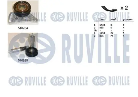 570172 RUVILLE VW К-кт (2 ременя + 2 ролика) PASSAT B5.5 Variant (3B6) 1.9 TDI 4motion 00-05, AUDI A6 C5 Avant (4B5) 1.9 TDI 00-05 RUVILLE подбор по vin на Brocar