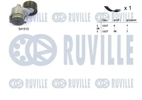 570081 RUVILLE RENAULT ремінь ГРМ + ролик натягу DUSTER 2.0 12-, RENAULT GRAND SCENIC II 1.9 dCi 05-09, MEGANE II / III RUVILLE підбір по vin на Brocar