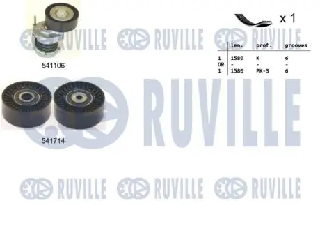 570113 RUVILLE AUDI К-кт ГРМ (ремінь + 2 ролика) A4 Allroad B8 (8KH) 2.0 TDI quattro 09-16, Q5 (8RB) 2.0 TDI 10-17 RUVILLE подбор по vin на Brocar