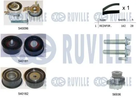 5500401 RUVILLE OPEL К-т. ГРМ (помпа + ремень+3шт.ролика+крепление) Astra G 1.4/1.6/1.8 RUVILLE подбор по vin на Brocar