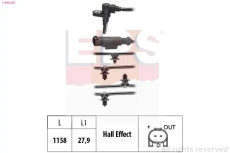 1960255 EPS DB Датчик задн. прав. ABS VITO 03-, VIANO 2.0-3.7 03- EPS підбір по vin на Brocar