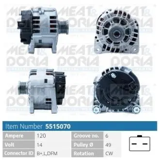 5515070 MEATDORIA MITSUBISHI Генератор CARISMA 1.9 DI-D 00-06, OPEL MOVANO A (X70) 1.9 DTI (JD) 01-, VOLVO S40 I (644) 1.9 DI 00-03, NISSAN PRIMASTAR (X83) 1.9 dCi 80 02-, RENAULT LAGUNA II 1.8 16V MEAT&DORIA подбор по vin на Brocar