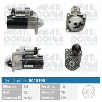 5010190 MEATDORIA JEEP Стартер DODGE JOURNEY 2.0 CRD 08-, FIAT DOBLO Cargo (263_) 1.6 D Multijet 10-, LANCIADELTA III 1.6 D Multijet 11-14, SUZUKI SX4 (EY, GY) 2.0 DDiS 09- MEAT&DORIA підбір по vin на Brocar
