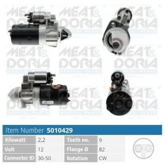 5010429 MEATDORIA AUDI Стартер A6 C4 (4A2) 2.5 TDI quattro 95-97, FIAT CROMA (154_) 1900 Turbo D i.d. -96, VW LT 28-35 I Автобус (281-363) 2.4 D -96 MEAT&DORIA підбір по vin на Brocar