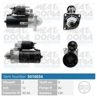 5010034 MEATDORIA OPEL Стартер ASTRA H (A04) 1.9 CDTI (L48) 05-10, FIAT PUNTO (188_) 1.9 JTD 03-12, ALFA ROMEO 145 (930_) 1.9 JTD (930.A4B) 99-01 MEAT&DORIA підбір по vin на Brocar