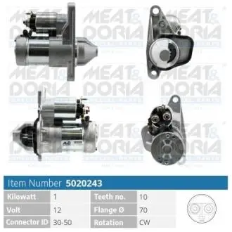 5020243 MEATDORIA NISSAN Стартер X-TRAIL II (T31) 2.0 4x4 07-13, RENAULT LAGUNA III (BT0/1) 2.0 16V Hi-Flex (BT1H, BT1G, BT1K) 07-15 MEAT&DORIA подбор по vin на Brocar