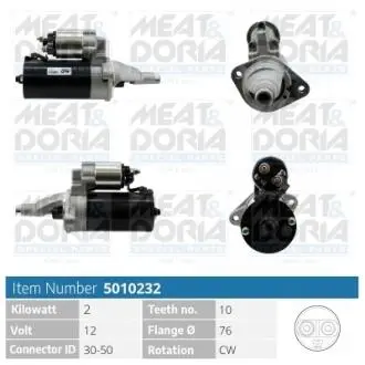 5010232 MEATDORIA AUDI Стартер A4 B5 (8D2) 2.5 TDI 97-00, SKODA SUPERB I (3U4) 2.5 TDI 01-03, VW PASSAT B5.5 (3B3) 2.5 TDI 00-05 MEAT&DORIA підбір по vin на Brocar