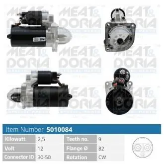 5010084 MEATDORIA CITROEN Стартер JUMPER II 3.0 HDi 145 10-, FIAT DUCATO 150 Multijet 3,0 D 10-, PEUGEOT BOXER 3.0 HDi 145 11- MEAT&DORIA підбір по vin на Brocar