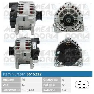 5515232 MEATDORIA SEAT Генератор IBIZA III (6L1) 1.2 07-08, SKODA FABIA I (6Y3) 1.2 01-07, VW POLO 1.2 02-07 MEAT&DORIA підбір по vin на Brocar