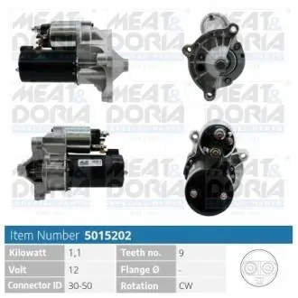 5015202 MEATDORIA CITROEN стартер 12V 1.1kW Berlingo,Jumper,Peugeot 306,405,Partner,Expert MEAT&DORIA підбір по vin на Brocar