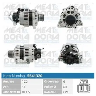5541320 MEATDORIA HYUNDAI генератор Tucson 04-, Santa FE 01-, KIA Sportage 04- MEAT&DORIA підбір по vin на Brocar