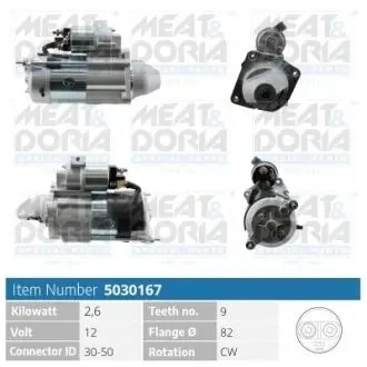 5030167 MEATDORIA FIAT Стартер DUCATO 2.8 JTD 01-, PEUGEOT BOXER 2.8 HDi 01-06 MEAT&DORIA підбір по vin на Brocar