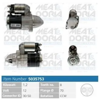 5035753 MEATDORIA JEEP Стартер COMPASS 2.0, 2.4 06-, PATRIOT, DODGE, CHRYSLER MEAT&DORIA підбір по vin на Brocar