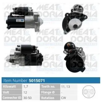 5015071 MEATDORIA FIAT Стартер SCUDO 1.9 D 98-06, CITROEN, PEUGEOT, HYUNDAI MEAT&DORIA підбір по vin на Brocar