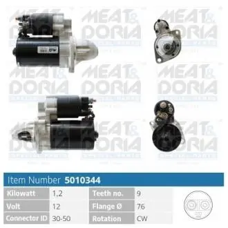 5010344 MEATDORIA BMW Стартер 1 (E81) 116 i 07-11, X3 (E83) 2.0 i 05-08 MEAT&DORIA підбір по vin на Brocar